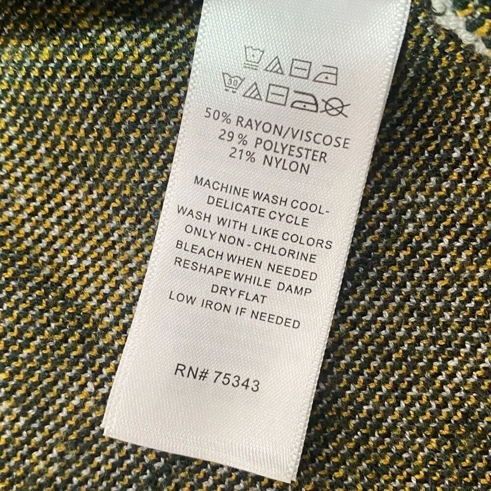 Tahari Green Plaid Mock Neck Sweater Size Medium